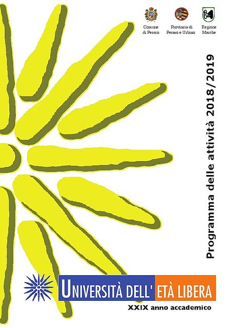 unilibera copertina programma con un metà "sole" stilizzato color giallo su sfondo bianco