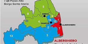 mappa di Pesaro divisa in tre parti colorate