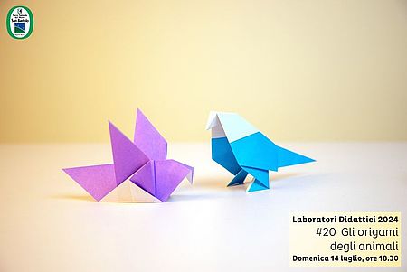 locandina a sfindo iallo con due origami colorati