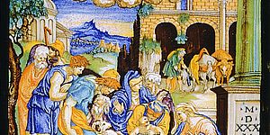 Adorazione dei pastori, Xanto Avelli Francesco, 1537 targa in maiolica. Musei Civici Pesaro inv. 4337