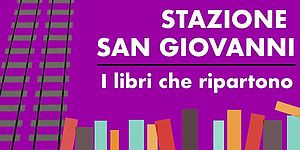 particolare locandina con testo e immagine scaffale con libri