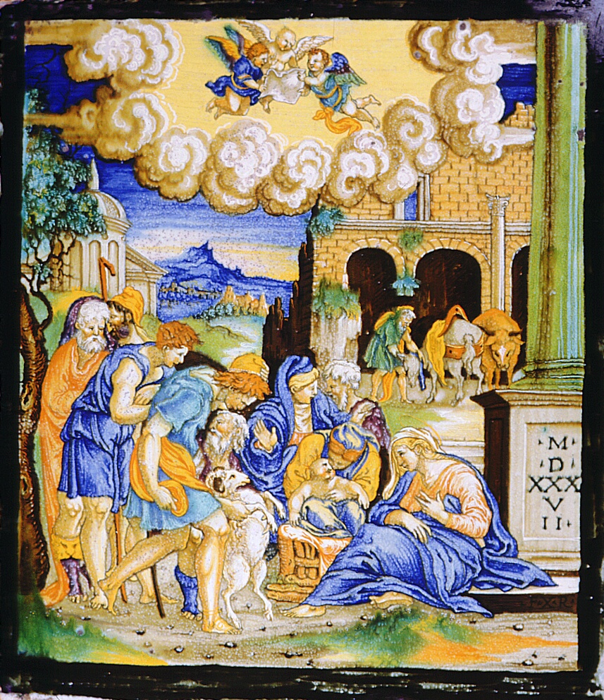 Adorazione dei pastori, Xanto Avelli Francesco, 1537 targa in maiolica. Musei Civici Pesaro inv. 4337