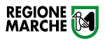 logo Regione Marche con scritta nera a sinistra ed a destra logo verde e nero 