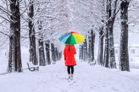 persona con ombrello nella neve